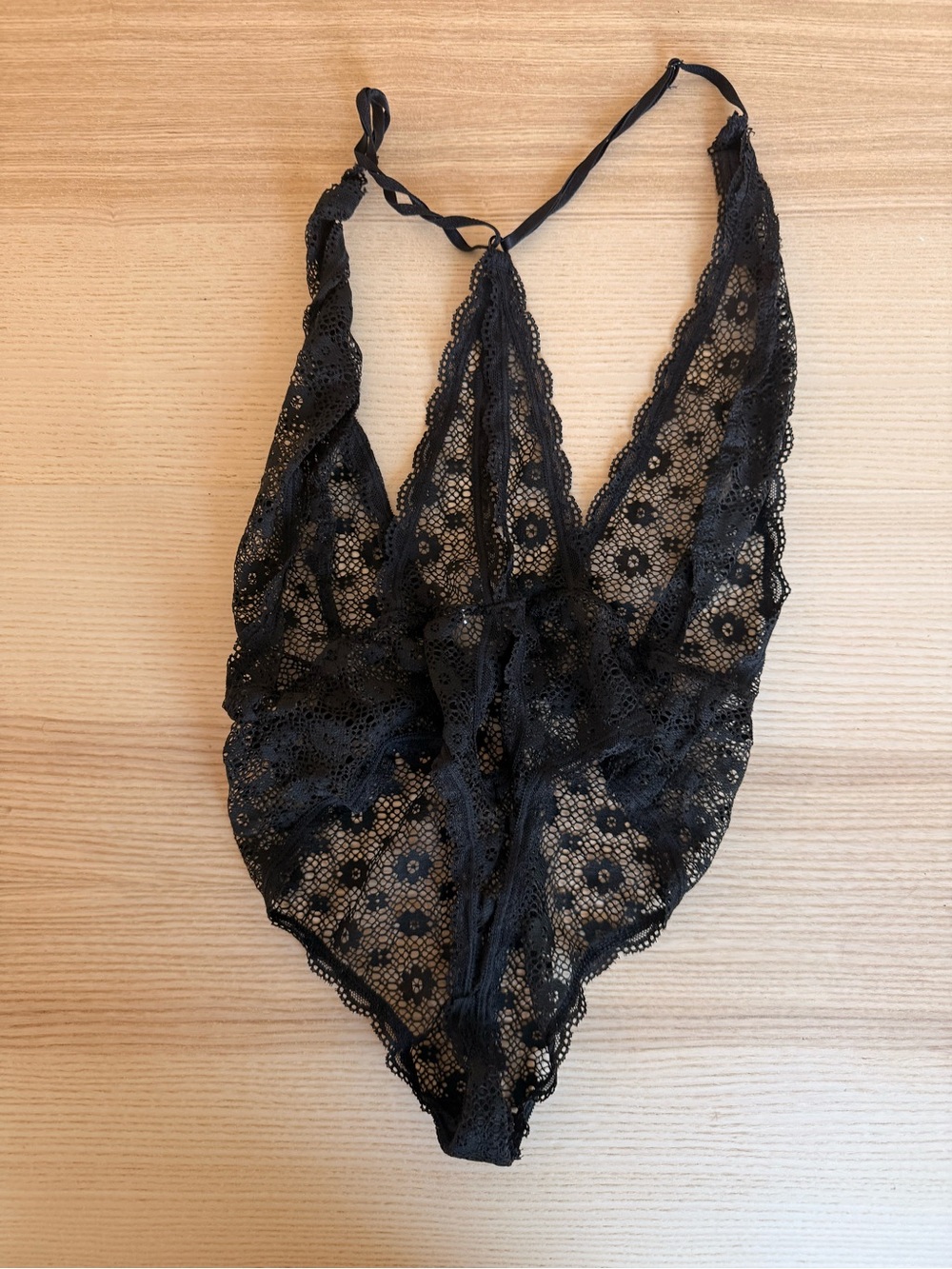 Victoria’s Secret Black Sheer Lace Teddy Bodysuit | Deep Plunge Lingerie | S/M